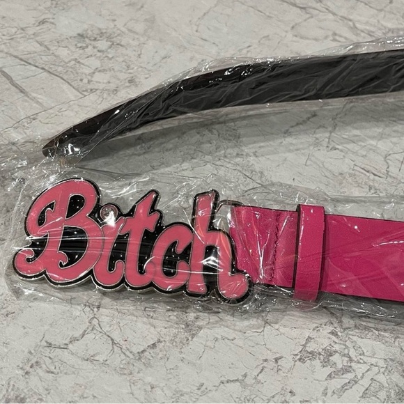 Retro BITCHPunk Y2K Pink Diamond Letter Leather Belt Vintage Style Aesthetic - Picture 2 of 3